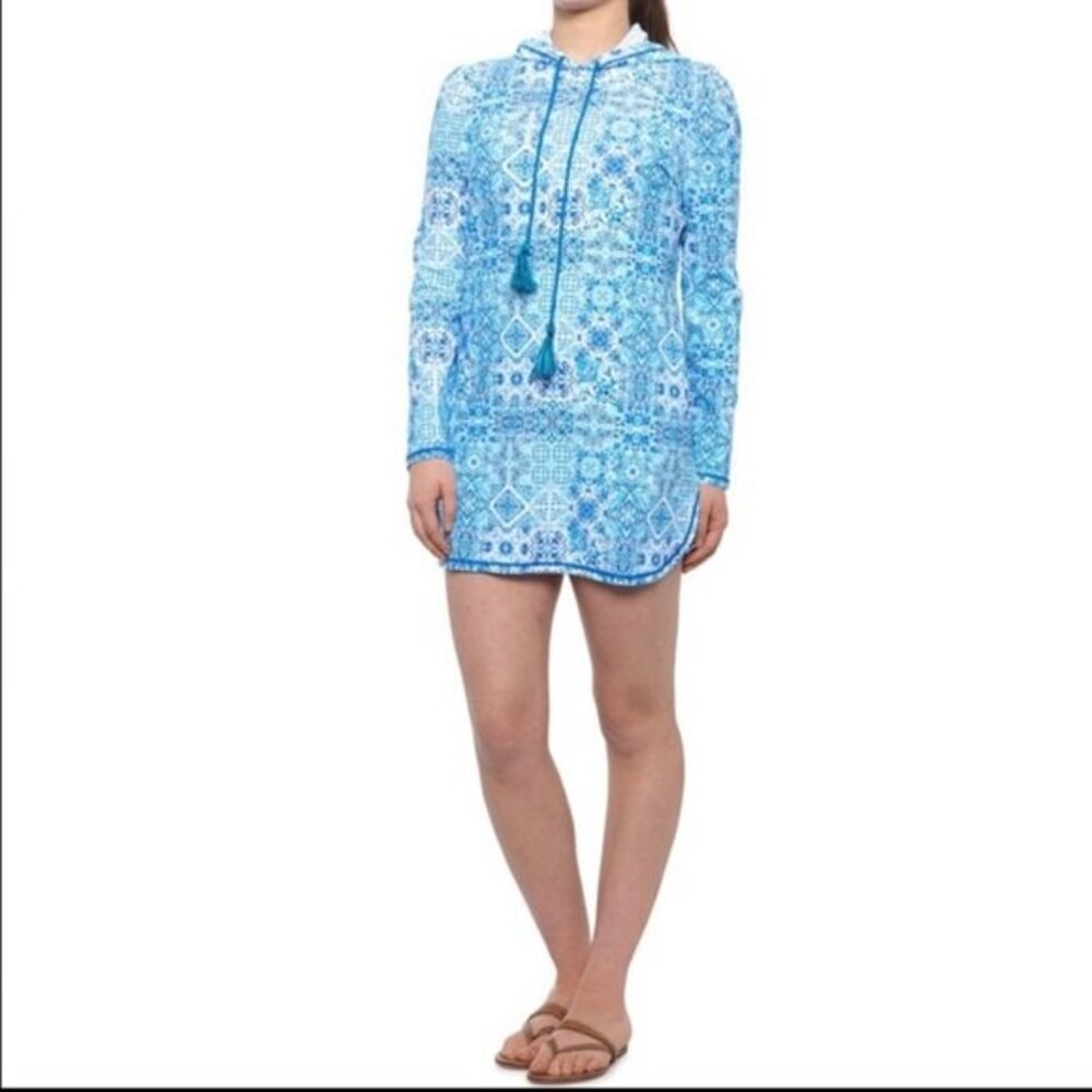 AQUA ET SOL Hooded Tunic Dress UPF 50+ Wearable Sunblock  M NWOT